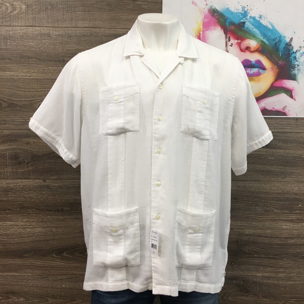 NEW! Brooks Brothers White Short Sleeve Casual Guayabera Shirt XXL Mesh Cotton